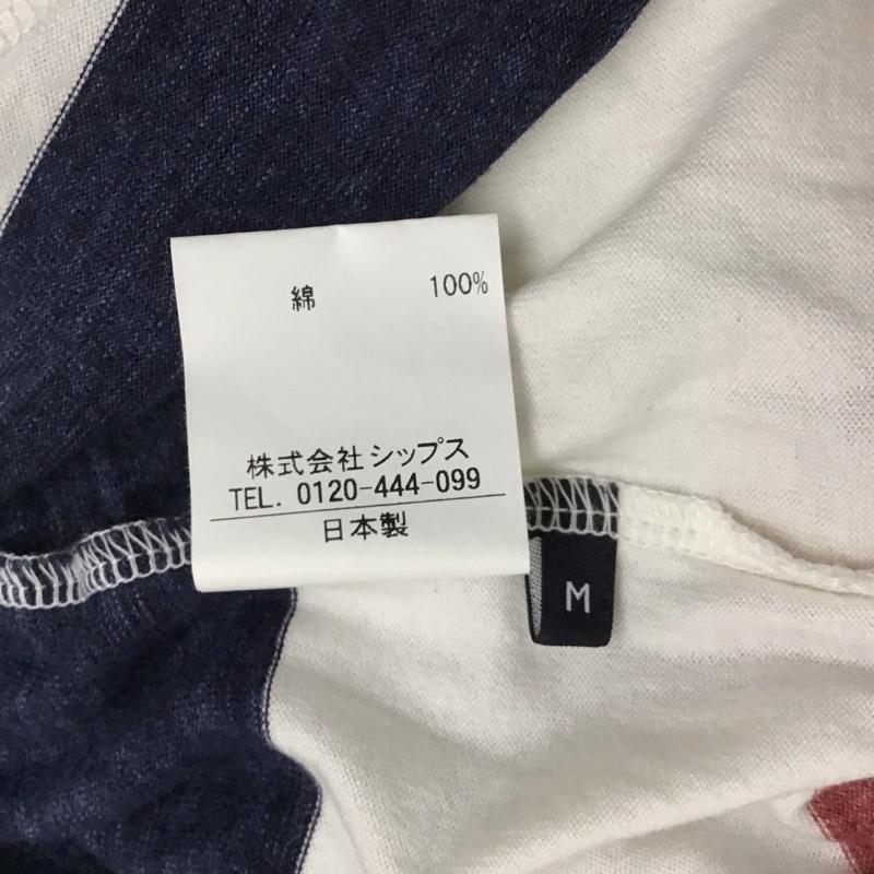シップス SHIPS Tシャツ 半袖 112-11-5011 Vネック M ボーダー柄 白 / ホワイト / X 赤 / レッド / X 紺 / ネイビー /  メンズ USED 古着 中古 10117046
