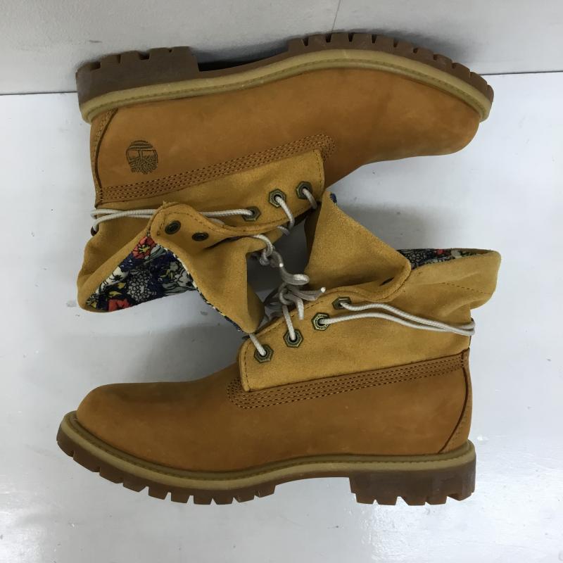 ティンバーランド Timberland ブーツ ショートブーツ AUTHENTICS ROLL TOP A1BNC 24.0cm 花柄 茶 / ブラウン /  レディース USED 古着 中古 10140568