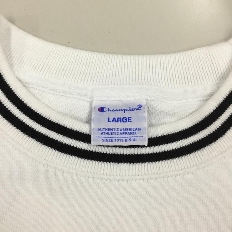 チャンピオン Champion トレーナー 長袖 c3-n425 長袖トレーナー スウェット クルーネック リブスウェットカットソー L ロゴ、文字 白 / ホワイト /  メンズ USED 古着 中古 10115777