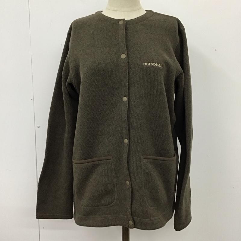 モンベル mont-bell カーディガン 長袖 1106664 クリマプラスニットカーディガン ノーカラージャケット ロングスリーブカーディガン L ロゴ、文字 茶 / ブラウン /  レディース USED 古着 中古 10114519