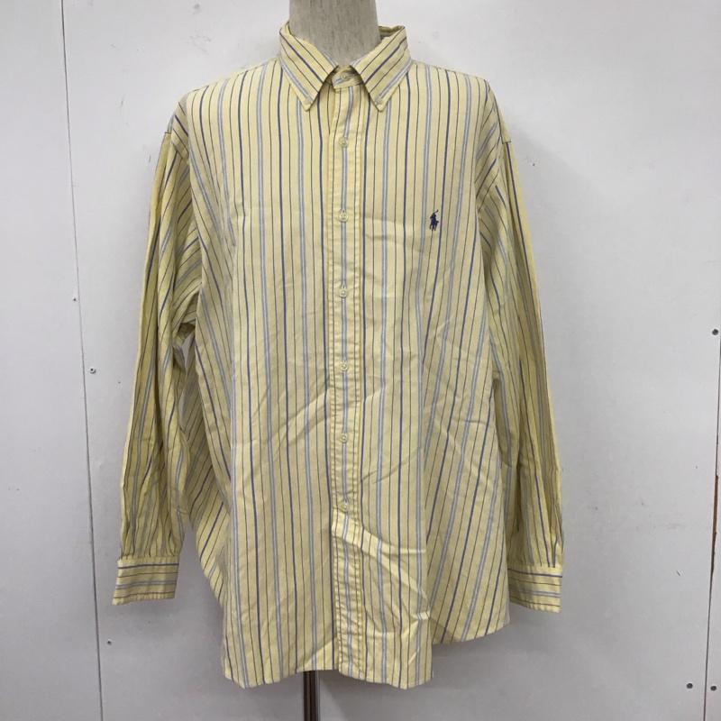 ラルフローレン RALPHLAUREN シャツ、ブラウス 長袖 長袖シャツ ,ストライプシャツ ボタンダウンシャツ カジュアルシャツ ロゴ、文字 X ストライプ 青 / ブルー / X 黄 / イエロー /  メンズ USED 古着 中古 10107096