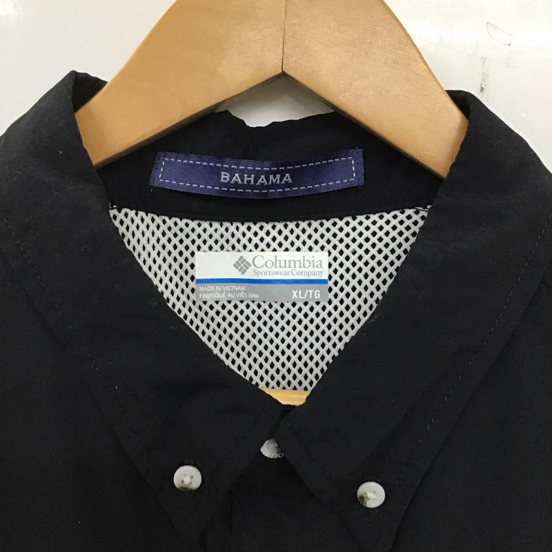 コロンビア Columbia シャツ、ブラウス 半袖 124 fm7047 バハマショートスリーブシャツ 半袖シャツ ボタンダウンシャツ XL ロゴ、文字 黒 / ブラック /  メンズ USED 古着 中古 10134026