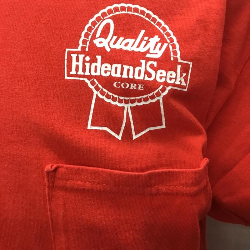 ハイドアンドシーク HIDE AND SEEK Tシャツ 半袖 半袖カットソー プリントTシャツ クルーネックカットソー L ロゴ、文字 赤 / レッド /  メンズ USED 古着 中古 10111933