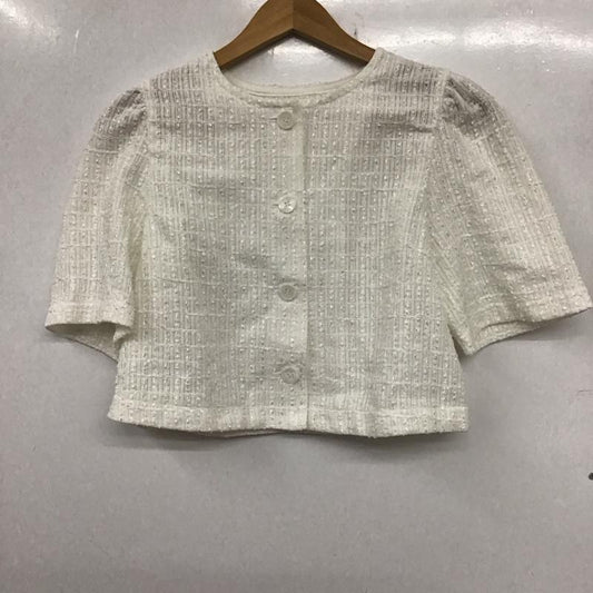 ロペピクニック ROPE  PICNIC カーディガン 半袖 半袖カーディガン ショート丈 前ボタン 38 総柄 白 / ホワイト /  レディース USED 古着 中古 10136107