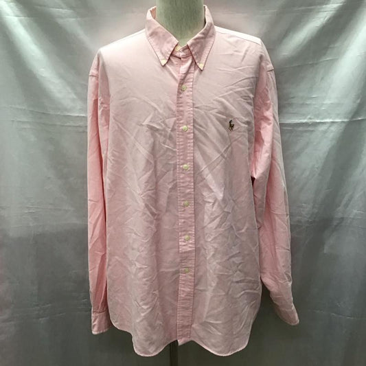ラルフローレン RALPHLAUREN シャツ、ブラウス 長袖 長袖シャツ カラーシャツ ポケットシャツ 長袖カットソー ボタンダウンシャツ XXL ロゴ、文字 桃 / ピンク /  メンズ USED 古着 中古 10117448