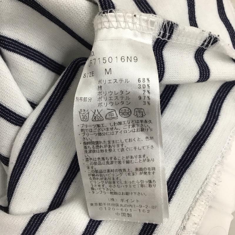 ローリーズファーム LOWRYS FARM ワンピース ひざ丈スカート LF715016N9 七分袖 裾プリーツ M ボーダー柄 白 / ホワイト / X 黒 / ブラック /  レディース USED 古着 中古 10114774