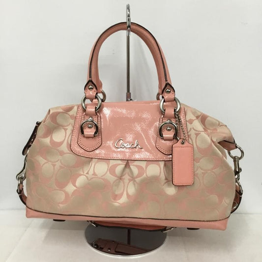 コーチ COACH ハンドバッグ ハンドバッグ F15443 アシュレイ シグネチャー サテンサッチェル ロゴ、文字 桃 / ピンク /  レディース USED 古着 中古 10145199