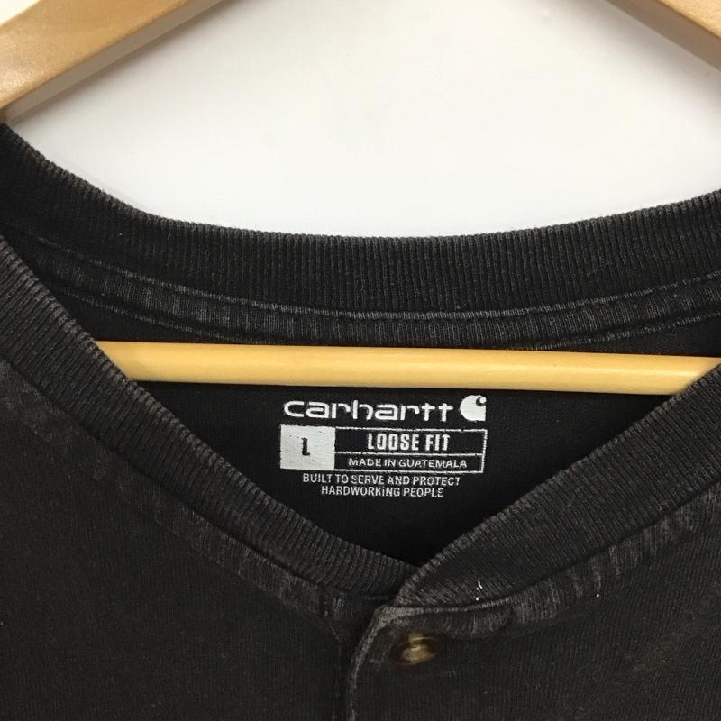 カーハート Carhartt カットソー 長袖 長袖カットソー ヘンリーネックカットソー L ロゴ、文字 黒 / ブラック /  メンズ USED 古着 中古 10143366