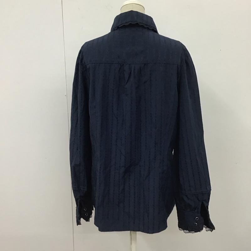 アクシーズファム axes femme シャツ、ブラウス 長袖 TY91X71 フリルブラウス L ストライプ 紺 / ネイビー /  レディース USED 古着 中古 10112366