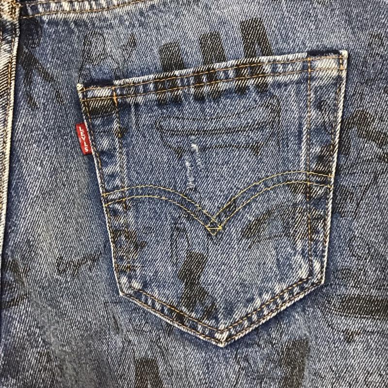 リーバイス Levi s パンツ デニム、ジーンズ 28インチ 総柄 水色 / ライトブルー /  メンズ USED 古着 中古 10121900