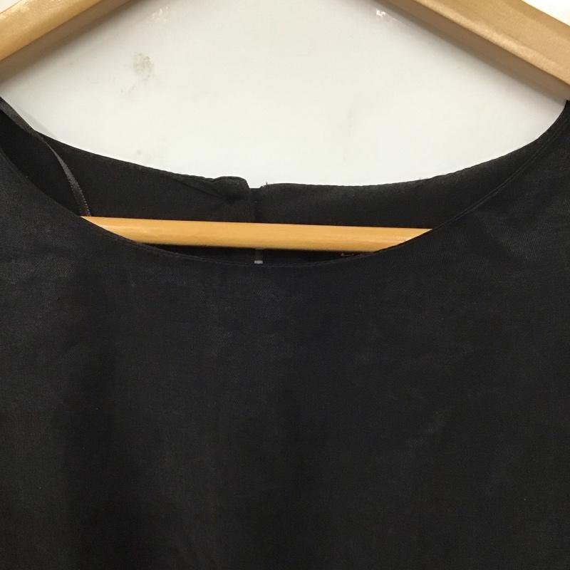 ザラ ZARA ワンピース ひざ丈スカート 長袖ワンピース フレアスカート パフスリーブ L 無地 黒 / ブラック /  レディース USED 古着 中古 10128742