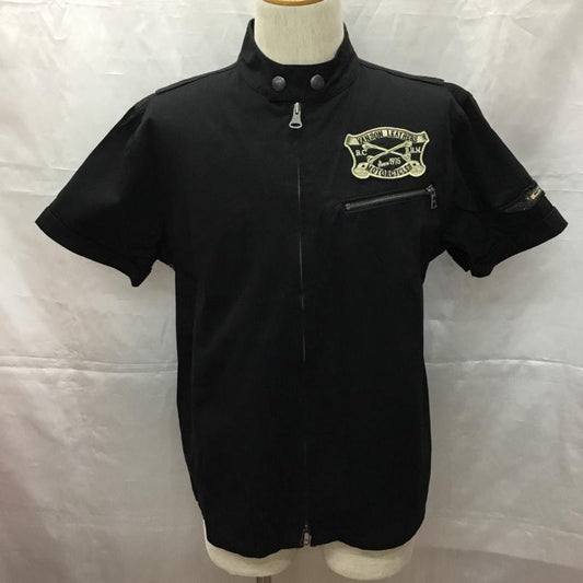 ヴァンソン VANSON シャツ、ブラウス 半袖 半袖シャツ カラーシャツ 半袖カットソー ジップアップシャツ L ロゴ、文字 黒 / ブラック /  メンズ USED 古着 中古 10108983