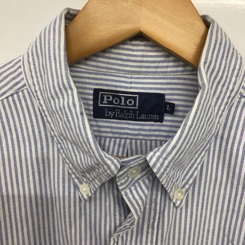 ポロバイラルフローレン Polo by RALPH LAUREN シャツ、ブラウス 半袖 半袖シャツ プリントシャツ ポケットシャツ L ロゴ、文字 白 / ホワイト / X 水色 / ライトブルー /  メンズ USED 古着 中古 10141244
