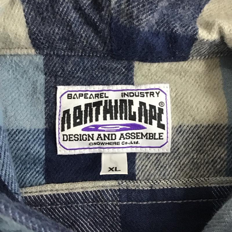 アベイシングエイプ A BATHING APE シャツ、ブラウス 長袖 長袖シャツ チェックシャツ フード付きシャツ カジュアルシャツ XL チェック 青 / ブルー /  メンズ USED 古着 中古 10109783
