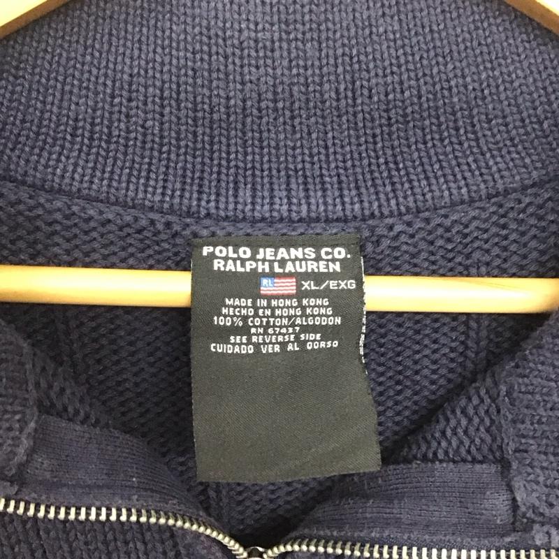 ポロジーンズ Polo Jeans Co. ニット、セーター 長袖 長袖ニット ジップアップネック スタンドカラー XL ロゴ、文字 紺 / ネイビー /  メンズ USED 古着 中古 10143200