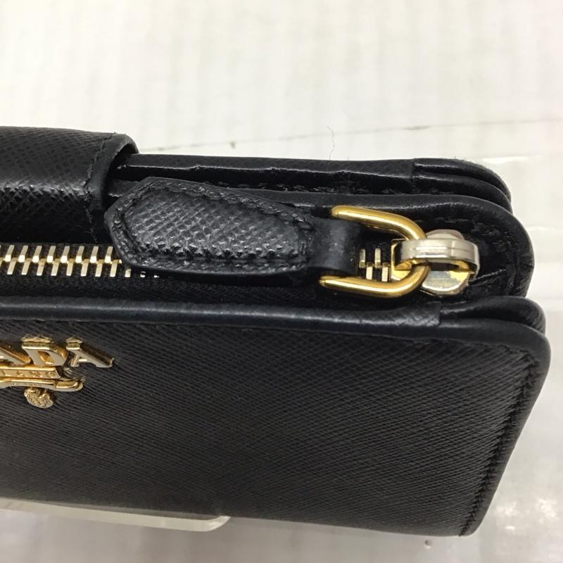 プラダ PRADA 財布 二つ折り 1ML225 箱有 ロゴ、文字 黒 / ブラック /  レディース USED 古着 中古 10120215