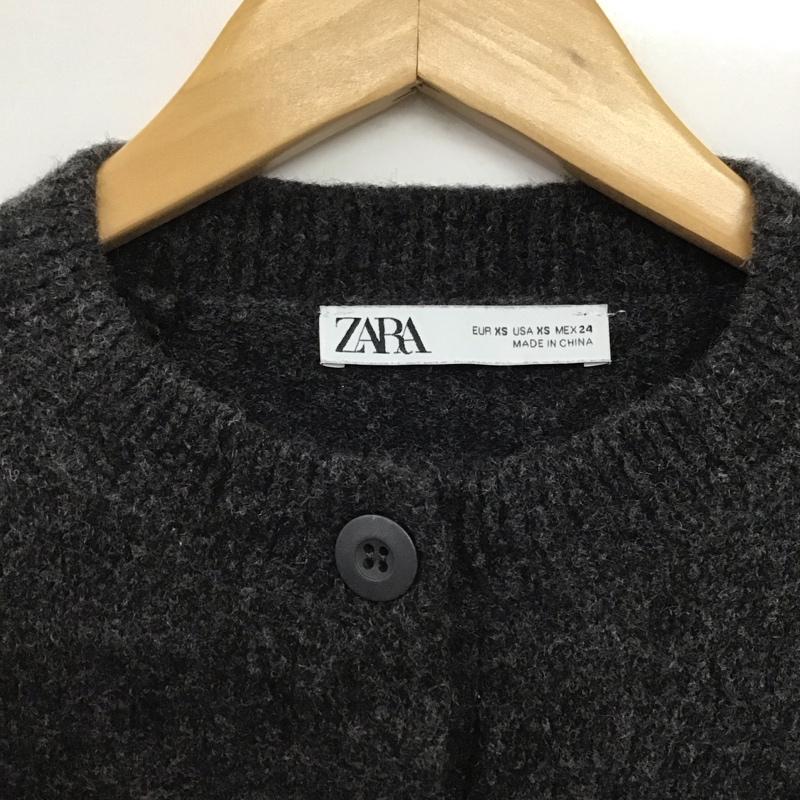 ザラ ZARA カーディガン 長袖 5536 153 807 クルーネック ショート丈 クロップド丈 XS 無地 ダークグレー / ダークグレー /  レディース USED 古着 中古 10143790