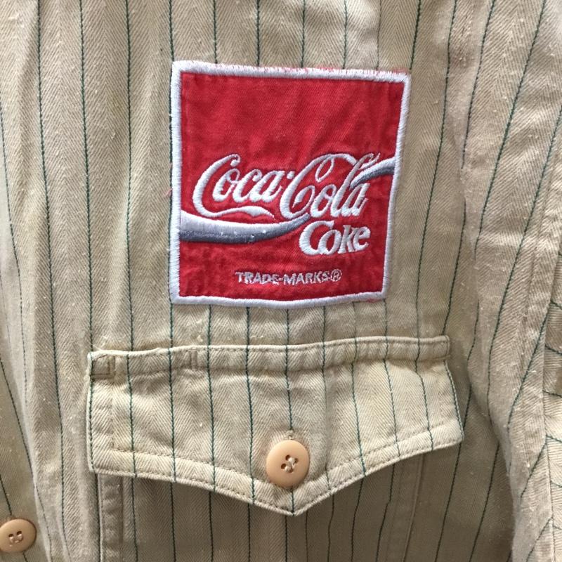 コカコーラ Coca Cola シャツ、ブラウス 半袖 M ストライプ ベージュ / ベージュ /  メンズ USED 古着 中古 10109717