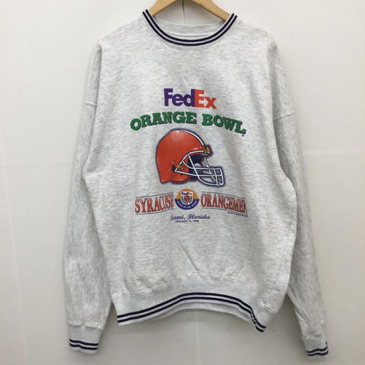 ユーズドクロージング used clothes トレーナー 長袖 LEGENDS　FedEx　Syracuse　college　sweatshirt　USA製 L ロゴ、文字 X プリント 灰 / グレー / X 橙 / オレンジ / X 紫 / パープル / X 緑 / グリーン /  メンズ USED 古着 中古 10124393