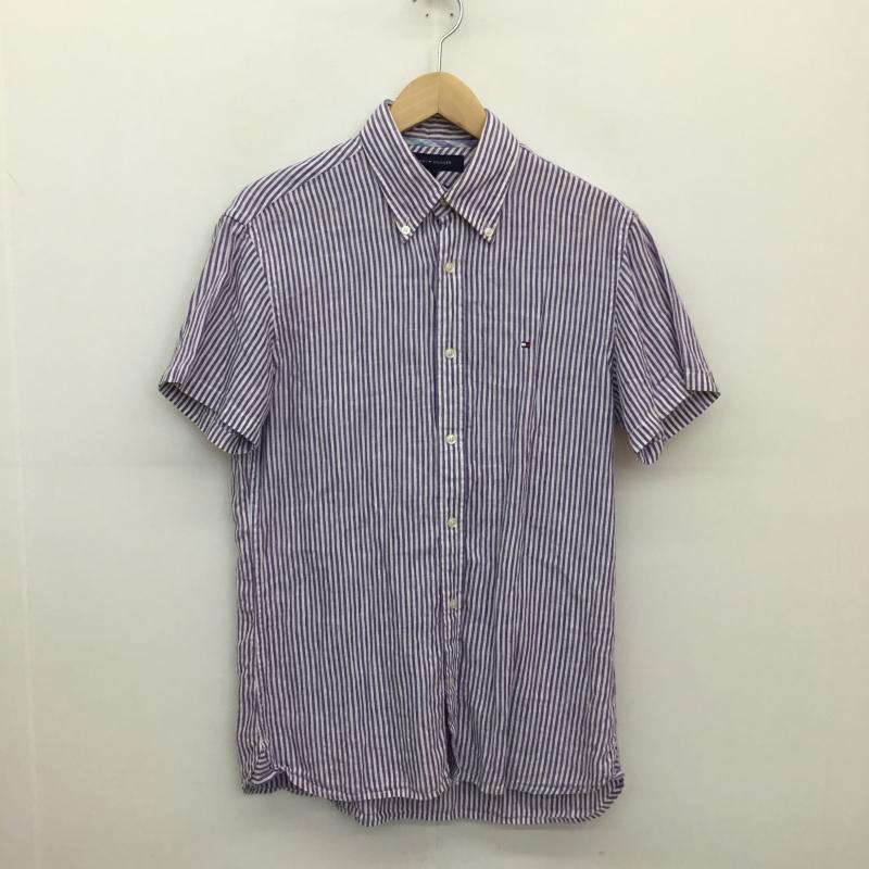 トミーヒルフィガー TOMMY HILFIGER シャツ、ブラウス 半袖 TOMMY HILFIGER 半袖シャツ S ボーダー柄 紫 / パープル / X 白 / ホワイト /  メンズ USED 古着 中古 10129218