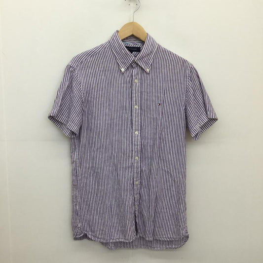 トミーヒルフィガー TOMMY HILFIGER シャツ、ブラウス 半袖 TOMMY HILFIGER 半袖シャツ S ボーダー柄 紫 / パープル / X 白 / ホワイト /  メンズ USED 古着 中古 10129218