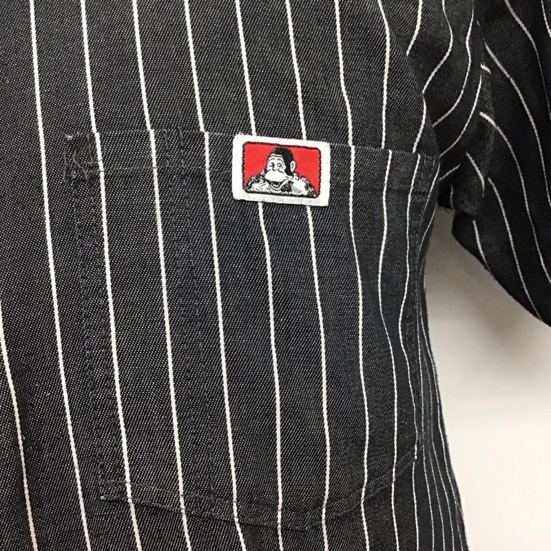 ベンデイビス BEN DAVIS シャツ、ブラウス 半袖 ハーフジップ ストライプ ワンポイント 黒 / ブラック / X 白 / ホワイト /  メンズ USED 古着 中古 10123510