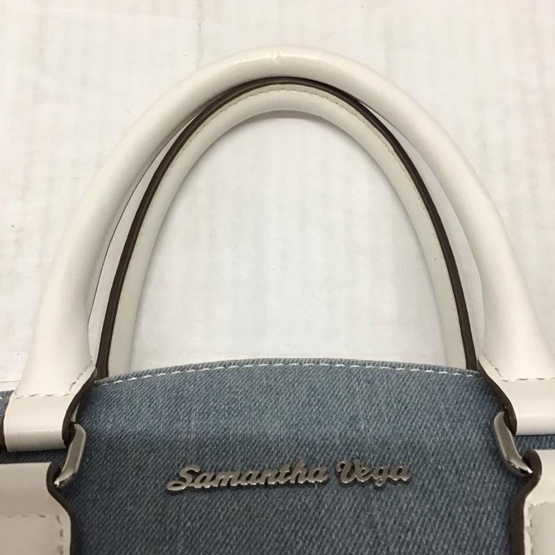 サマンサベガ Samantha Vega ハンドバッグ ハンドバッグ デニム パール ロゴ、文字 水色 / ライトブルー / X 白 / ホワイト /  レディース USED 古着 中古 10118877