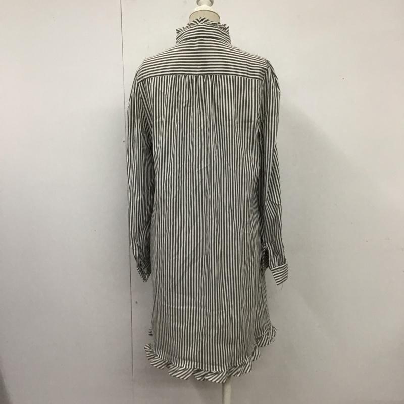 ミニマム MINIMUM ワンピース ひざ丈スカート 639-52121 フリル スタンドカラー 2 ストライプ 白 / ホワイト / X 黒 / ブラック /  レディース USED 古着 中古 10114976