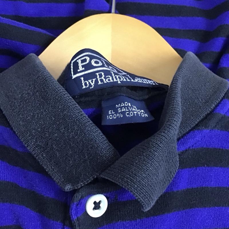 ポロバイラルフローレン Polo by RALPH LAUREN ポロシャツ 半袖 半袖ポロシャツ 半袖カットソー カラーシャツ M ボーダー柄 青 / ブルー / X 黒 / ブラック /  メンズ USED 古着 中古 10129522