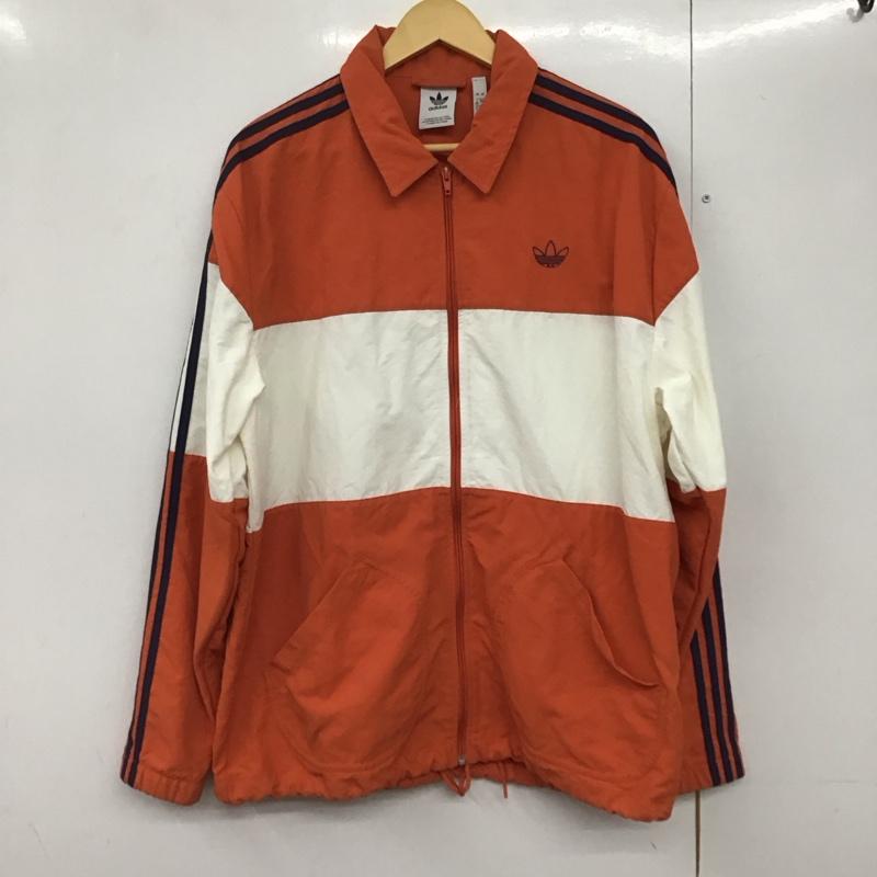 アディダス adidas ジャケット、上着 ジャンパー、ブルゾン dv3171 コーチジャケット ジップアップジャケット アウター ロゴ、文字 白 / ホワイト / X 橙 / オレンジ /  メンズ USED 古着 中古 10141009