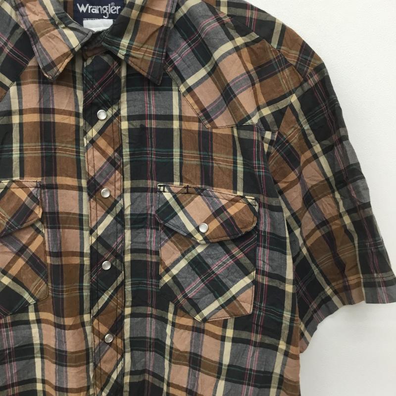 ラングラー Wrangler シャツ、ブラウス 半袖 L チェック 茶 / ブラウン /  メンズ USED 古着 中古 10133528