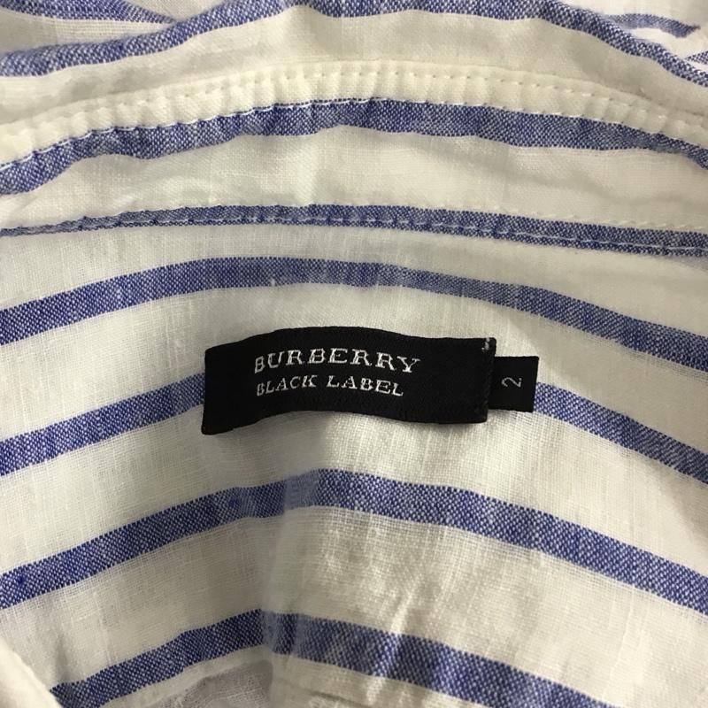 バーバリーブラックレーベル BURBERRY BLACK LABEL シャツ、ブラウス 半袖 半袖シャツ カラーシャツ 半袖カットソー ボーダーシャツ 2 ボーダー柄 白 / ホワイト / X 水色 / ライトブルー /  メンズ USED 古着 中古 10114633