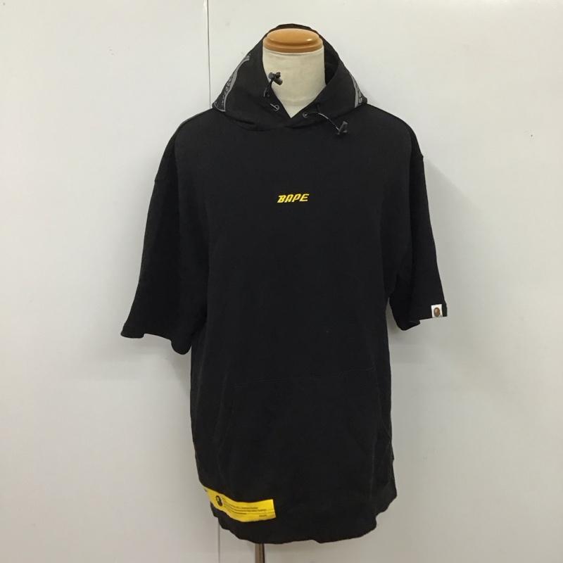 アベイシングエイプ A BATHING APE パーカー 半袖 半袖パーカー スウェットカットソー プルオーバー XL ロゴ、文字 黒 / ブラック /  メンズ USED 古着 中古 10119222