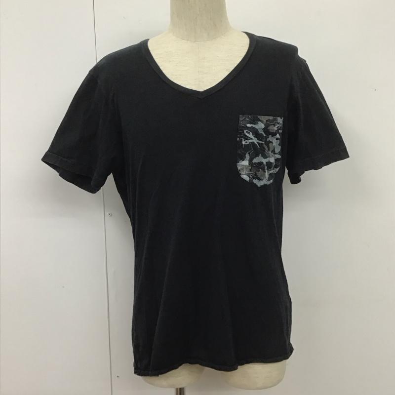 デンハム DENHAM カットソー 半袖 半袖カットソー プリントTシャツ Vネックカットソー L 無地 黒 / ブラック /  メンズ USED 古着 中古 10107252