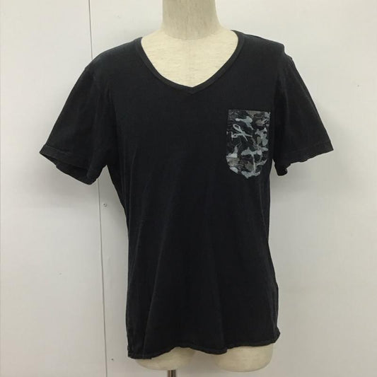 デンハム DENHAM カットソー 半袖 半袖カットソー プリントTシャツ Vネックカットソー L 無地 黒 / ブラック /  メンズ USED 古着 中古 10107252