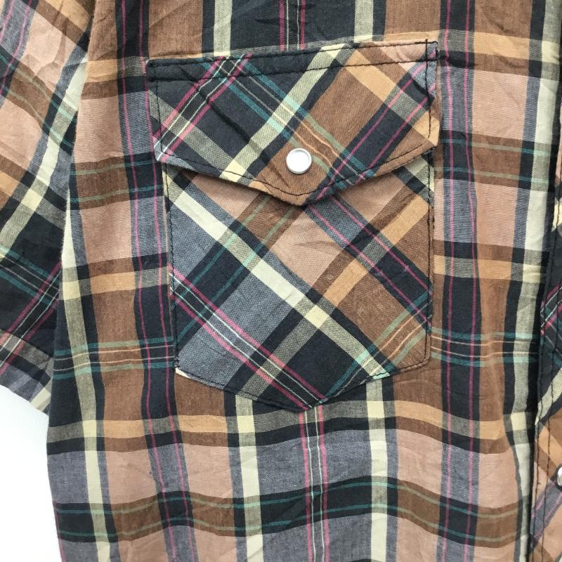 ラングラー Wrangler シャツ、ブラウス 半袖 L チェック 茶 / ブラウン /  メンズ USED 古着 中古 10133528