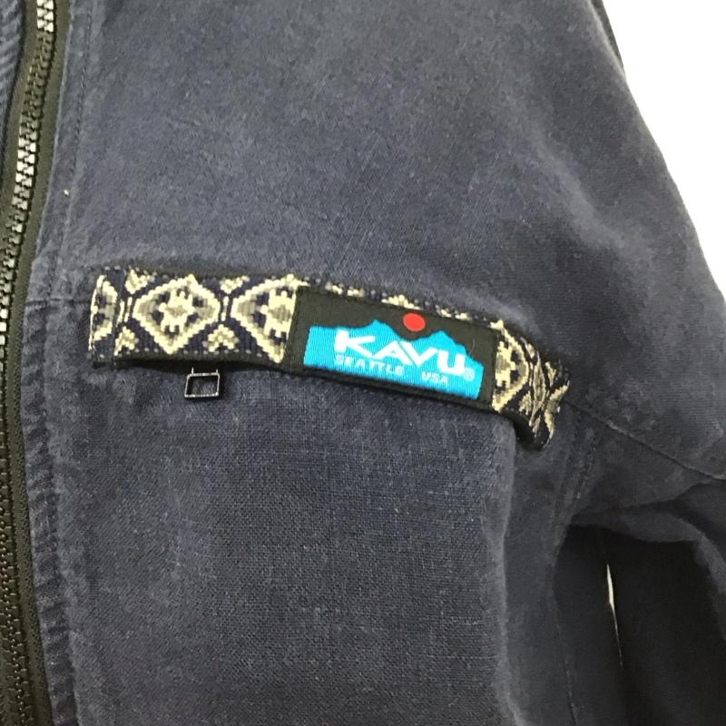 カブー KAVU ワンピース ひざ丈スカート 五分袖 麻 リネン フルジップ 前開き M ロゴ、文字 紺 / ネイビー /  レディース USED 古着 中古 10117385