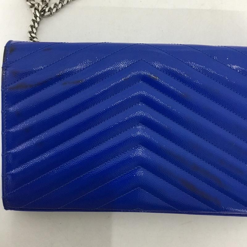 サンローラン SAINTLAURENT 財布 長財布 モノグラム チェーン ウォレット 箱有 ロゴ、文字 青 / ブルー / X 銀 / シルバー /  レディース USED 古着 中古 10147570