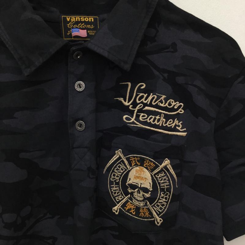 ヴァンソン VANSON ポロシャツ 半袖 武装戦線 M スカル 黒 / ブラック /  メンズ USED 古着 中古 10145809