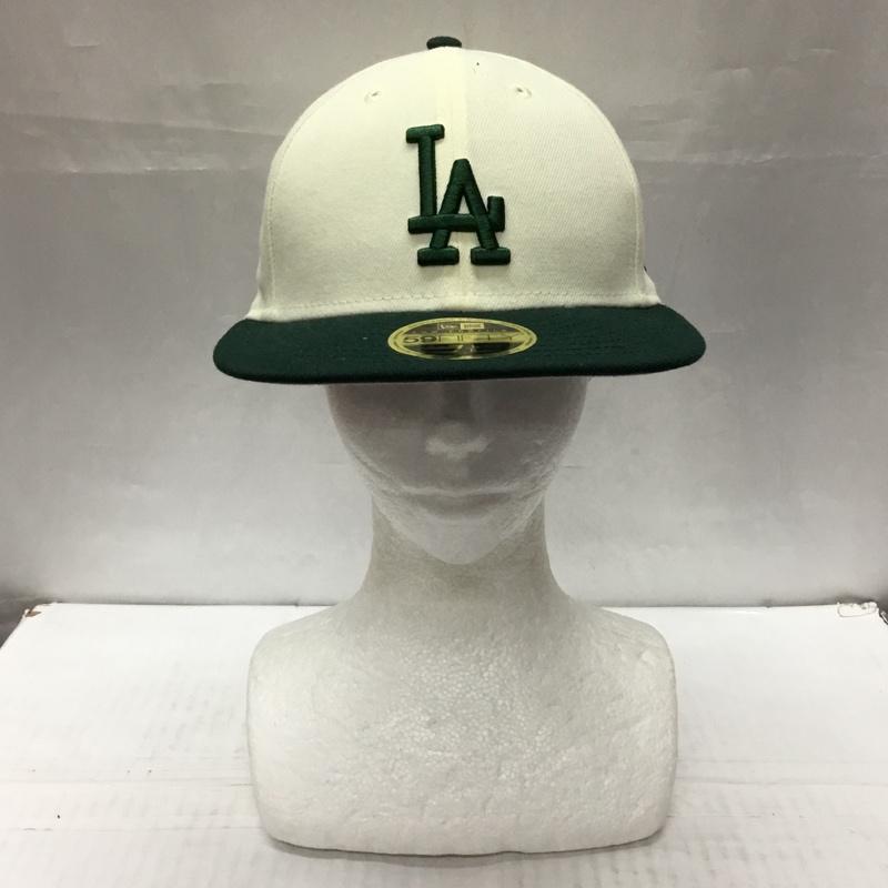 ニューエラ NEW ERA 帽子 キャップ LA 59FIFTY ロゴ、文字 緑 / グリーン / X アイボリー / アイボリー /  メンズ USED 古着 中古 10109595