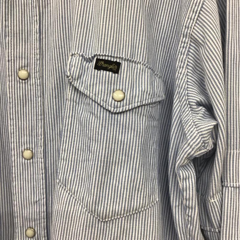 ラングラー Wrangler シャツ、ブラウス 長袖 長袖シャツ ヒッコリーシャツ ノーカラーシャツ 70s 80s ストライプ 白 / ホワイト / X 水色 / ライトブルー /  メンズ USED 古着 中古 10132633