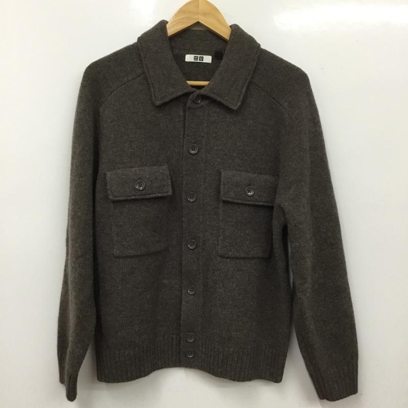 ユニクロ UNIQLO カーディガン 長袖 351-471847 ラムニットジャケット 襟付き M 無地 茶 / ブラウン /  メンズ USED 古着 中古 10150800