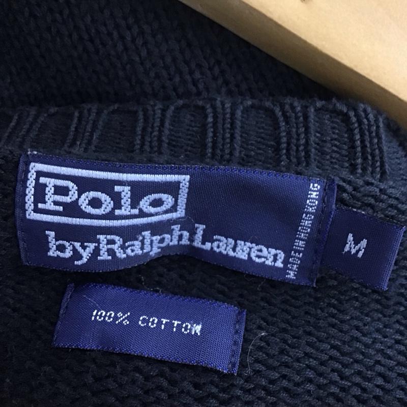 ポロバイラルフローレン Polo by RALPH LAUREN ニット、セーター 長袖 長袖ニットカットソー クルーネック セーター M ロゴ、文字 黒 / ブラック /  メンズ USED 古着 中古 10140847
