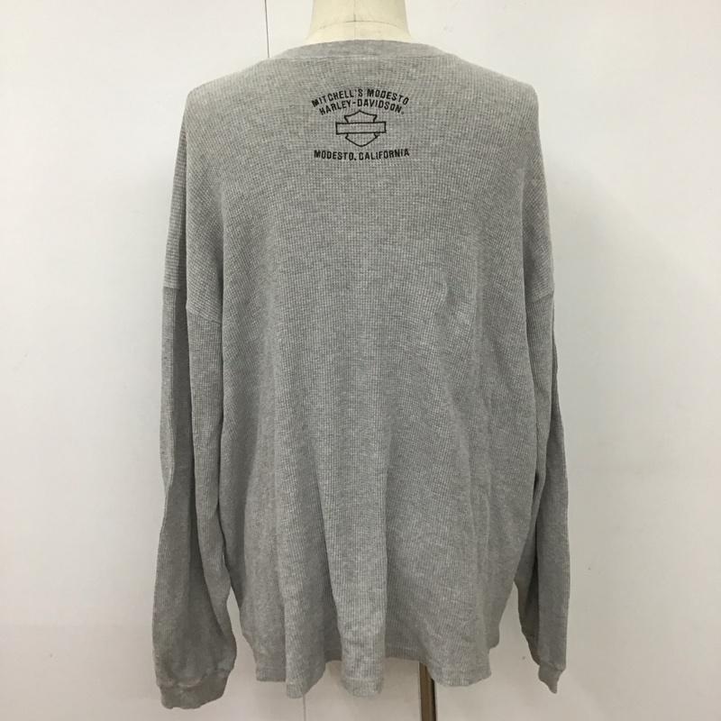 ハーレーダビッドソン Harley-Davidson カットソー 長袖 長袖カットソー ヘンリーネックカットソー 長袖Tシャツ ロングスリーブカットソー 古着 ロゴ、文字 灰 / グレー /  メンズ USED 古着 中古 10107732