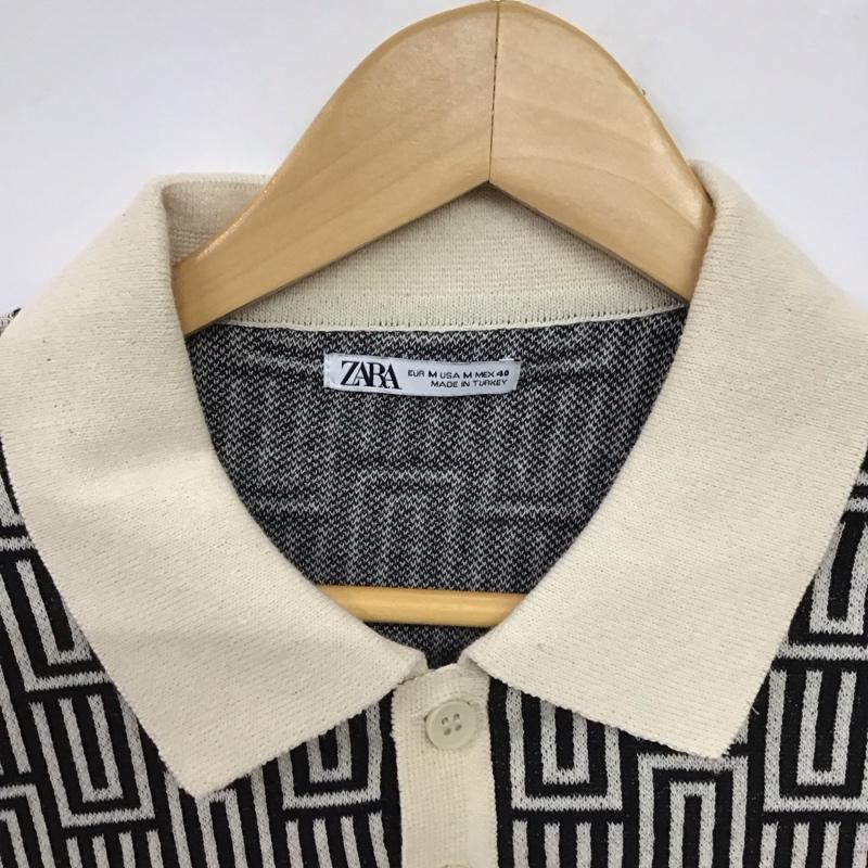 ザラ ZARA ポロシャツ 半袖 半袖ポロシャツ カラーシャツ 半袖カットソー M 総柄 黒 / ブラック / X アイボリー / アイボリー /  メンズ USED 古着 中古 10151088