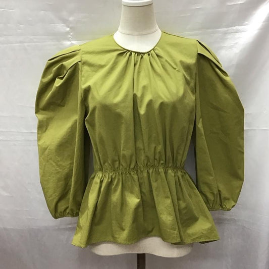 ザラ ZARA カットソー 七分袖 ペプラム パフスリーブ S 無地 カーキ / カーキ /  レディース USED 古着 中古 10115874