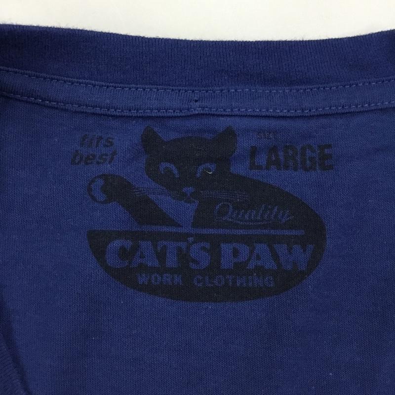 キャッツポウ CAT S PAW Tシャツ 半袖 半袖カットソー プリントTシャツ クルーネックカットソー L 無地 紺 / ネイビー /  メンズ USED 古着 中古 10114605