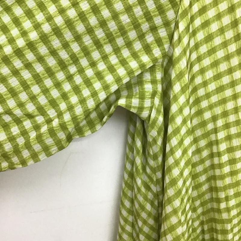 カスタネ Kastane ワンピース ロングスカート 長袖ロングワンピース ノーカラーシャツワンピース フレアスカート FREE チェック 薄緑 / ライトグリーン /  レディース USED 古着 中古 10147093