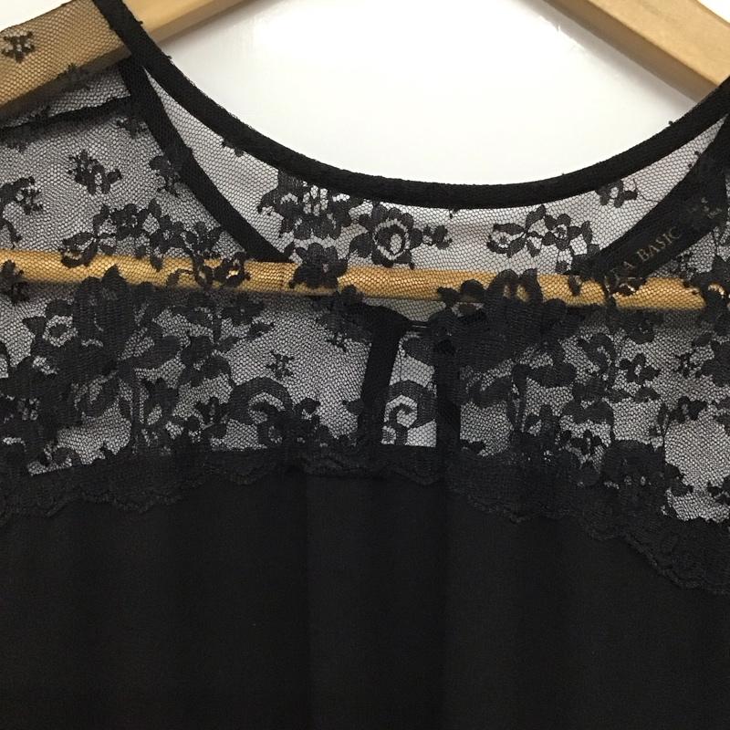 ザラベーシック ZARA BASIC ワンピース ロングスカート 半袖ロングワンピース フレアスカート レース XL 無地 黒 / ブラック /  レディース USED 古着 中古 10143729