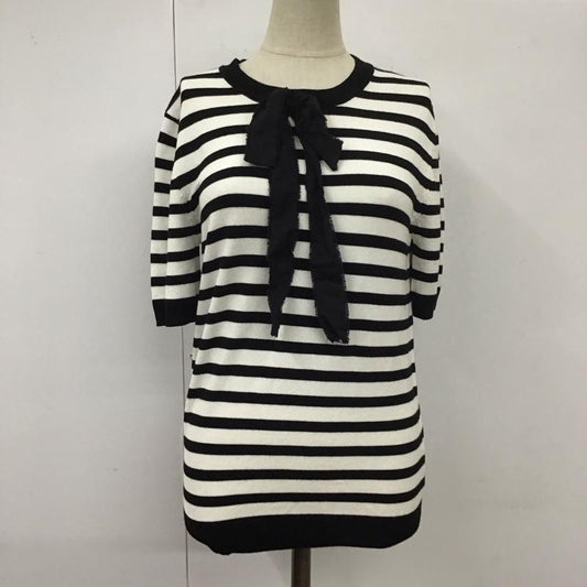 ザラニット ZARA KNIT カットソー 半袖 5646 021 105 リボン L ボーダー柄 白 / ホワイト / X 黒 / ブラック /  レディース USED 古着 中古 10113477